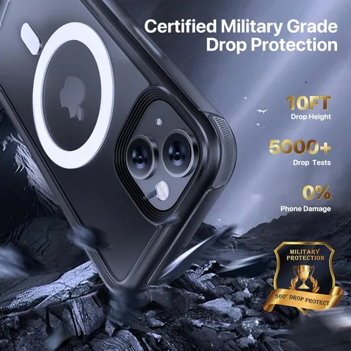 Vista 2 de Diaclara Funda magnética para iPhone 13/iPhone 14, compatible con MagSafe, a prueba de caídas de grado militar de 10 pies, funda translúcida