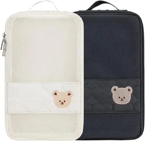 Vista 10 de Bolsas Organizadoras para Pañales de Bebé - Pack de 2 Bolsas Colgantes Impermeables con Diseño de Oso Lindo en Malla, Bolsas Reutilizables, Lavables