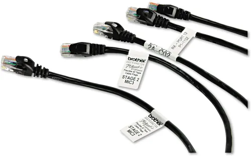 Vista 3 de Brother P-touch TZE-FX251 - Cinta laminada flexible-ID de 2.5 cm de ancho, negro sobre blanco, ideal para envoltorios de cables y señalización