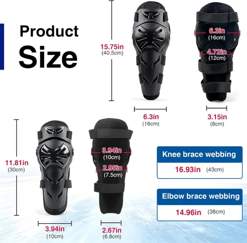 Vista 9 de GES Rodilleras para motocicleta – 4 rodilleras para adultos/coderas de motocicleta/almohadillas ajustables para rodilleras, protectores de codo