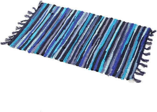 Vista 14 de Alfombra de baño de 20.0 x 30.9 in, hecha a mano, reversible, de algodón, diseño de rayas, multicolor