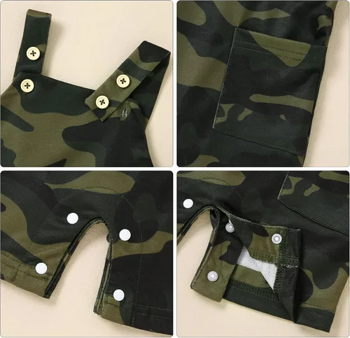 Vista 4 de YALLET Ropa para bebé recién nacido, trajes para niños de 3, 6, 12, 18 meses, mameluco+pantalones cortos con tirantes y peto, conjunto de overoles