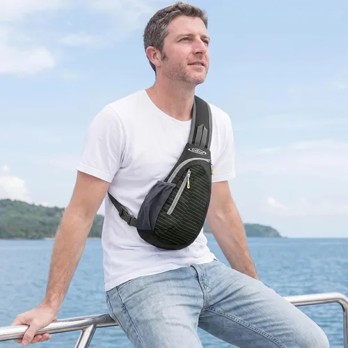 Vista 2 de G4Free - Bolso bandolera para hombres y mujeres, mochila pequeña para el pecho y el hombro, ligera, para viajes, actividades al aire libre y Negro