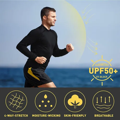 Vista 4 de Camiseta de manga larga UPF 50 para hombre protección UV secado rápido ligera para senderismo pesca natación camiseta