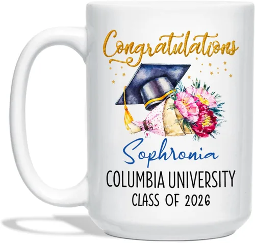 Vista 13 de Taza de café blanca personalizada para graduación, con texto en inglés "Behind You All Your Memories Before You All Your Dreams", taza de café de 11