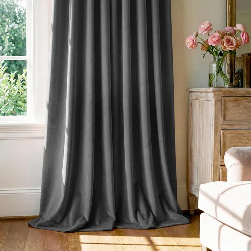 Vista 7 de StangH Cortinas de terciopelo gris de 84 pulgadas para oscurecer la habitación, con aislamiento térmico, cortinas gruesas y pesadas para sala