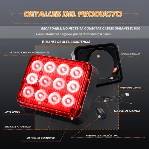 Vista 3 de 2 luces estroboscópicas rojas magnéticas, luces estroboscópicas de emergencia