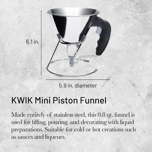 Vista 2 de de Buyer KWIK Mini embudo de pistón – 0.8 cuartos de galón – Embudo de cocina de acero inoxidable para dispensar bata, jarabe y salsas – Diseño a