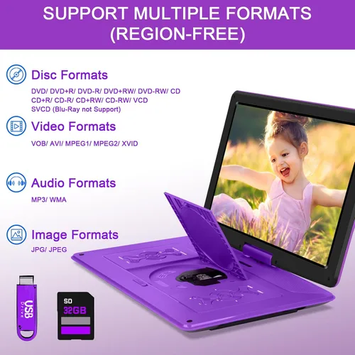 Vista 5 de YOOHOO Reproductor de DVD portátil de 17.9 pulgadas con pantalla giratoria grande de 15.6 pulgadas, reproductor de DVD portátil con batería de 6