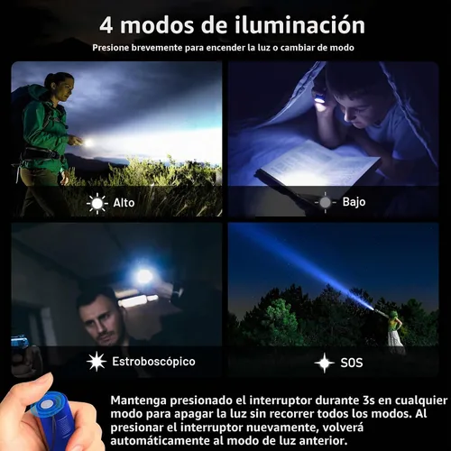 Vista 4 de Blukar Linterna recargable, linternas de enfoque ajustables superbrillantes Azul