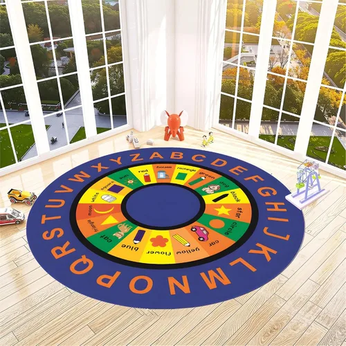 Vista 14 de Alfombra redonda para sala de juegos para niños, 3 pies, con letras coloridas del número ABC, alfombra de preescolar para guardería, aula, alfombra
