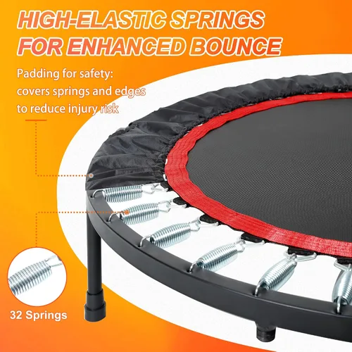 Vista 3 de Foldable Mini Trampoline Load 330lbs, 40"/48" Rebounder Trampoline for Adults with Durable Bungee Band and Adjustable Foam Handle for Home Gym