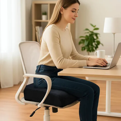 Vista 7 de Cojín de espuma viscoelástica extra gruesa de 6 pulgadas para silla de oficina, asiento elevado de 2 capas para aliviar el dolor de espalda y coxis