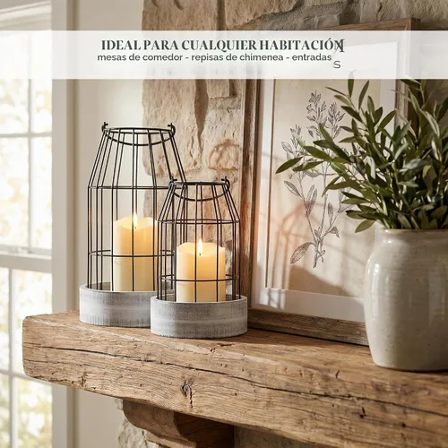 Vista 8 de Juego de 2 linternas de granja rústica - Elegantes linternas decorativas para tu sala de estar, repisa de chimenea o mesa de comedor de la cocina