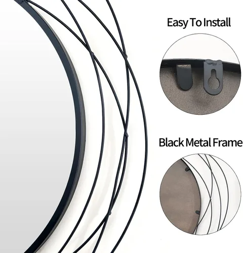 Vista 7 de HQiJun Espejo Redondo de Pared – Espejo Circular Grande Negro de 26.8" para Pared con Marco de Metal Decorativo Arte Duradero, Espejo Colgante
