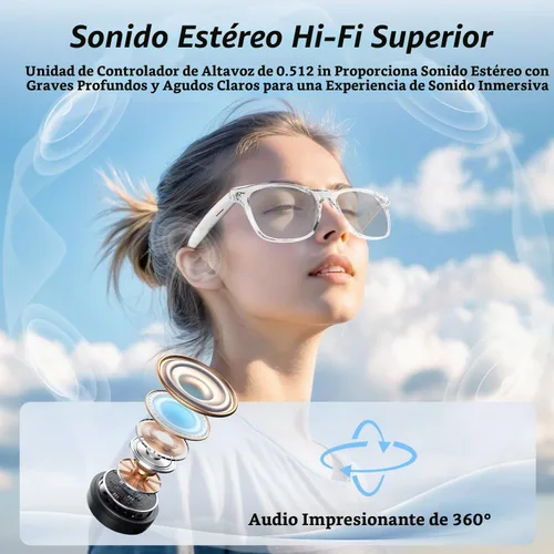 Vista 3 de Lentes inteligentes, lentes Bluetooth AI para mujeres/hombres con traducción instantánea e interpretación en 144 idiomas, lentes de transición