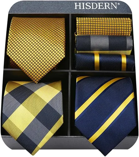 Vista 41 de HISDERN Juego de corbatas extralargas para hombre y pañuelo de bolsillo de 63 pulgadas, colección XL, caja de regalo, corbata, lote de 3