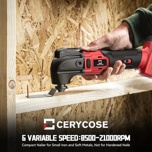 Vista 5 de Cerycose Herramienta oscilante inalámbrica compatible con batería Milwaukee de 18 V, 21000 OPM Max sin escobillas con mango auxiliar, Rojo