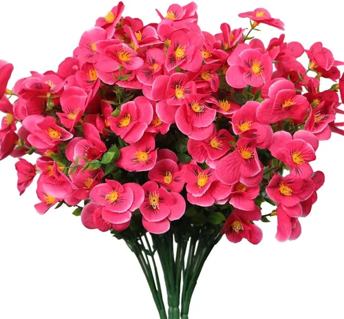 Vista 4 de 6 paquetes de flores artificiales de orquídea, vegetación artificial artificial resistente a los rayos UV, no se decolora, flores de plástico Azul