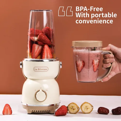 Vista 7 de La Reveuse Licuadora de tamaño personal de 300 W (plateado) + La Reveuse Retro Blender 300 W