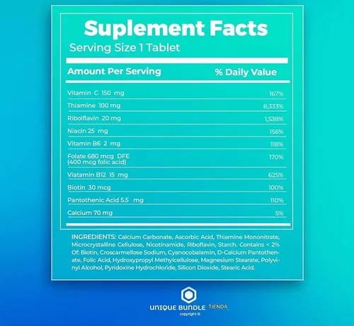 Vista 4 de Complejo súper vitamina B – 250 tabletas, vitaminas del complejo B, complejo B, folato de biotina B12 B6, suplemento diario de vitaminas B