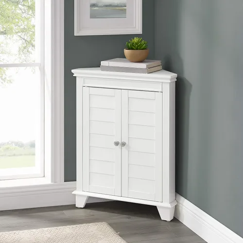 Vista 9 de Crosley Furniture Lydia - Armario de almacenamiento esquinero y organizador de baño con estantes, color blanco