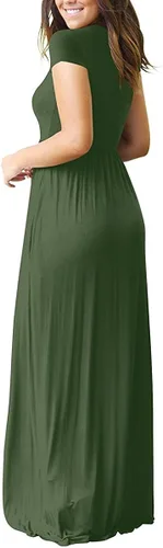 Vista 3 de HAOMEILI - Vestido largo de manga cortalarga, holgado, liso, informal y con bolsillos para mujer