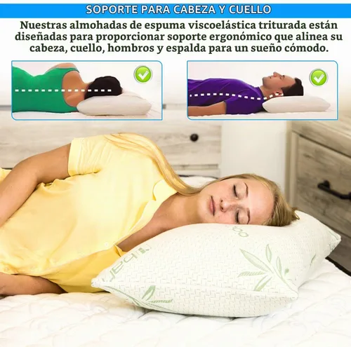 Vista 3 de Juego de almohadas de espuma viscoelástica trituradas refrescantes para espalda, estómago, para dormir de lado, ajustables a suaves/firmes