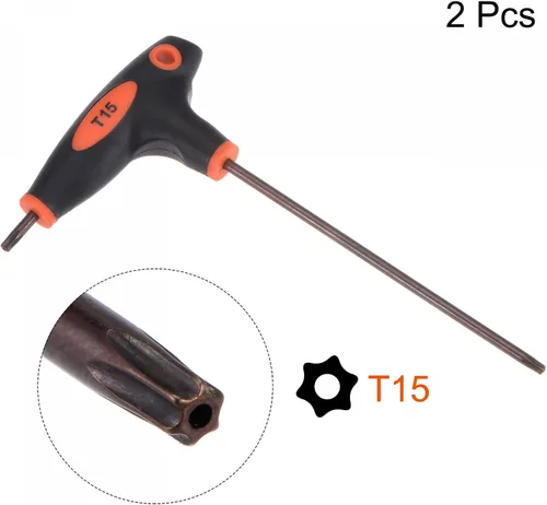 Vista 3 de uxcell Llave Torx a prueba de manipulaciones T15 con mango en T de doble extremo, acero S2 2 unids