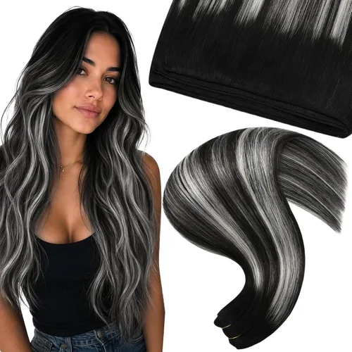 Vista 79 de Moresoo Extensiones de cabello humano real para coser, color negro natural