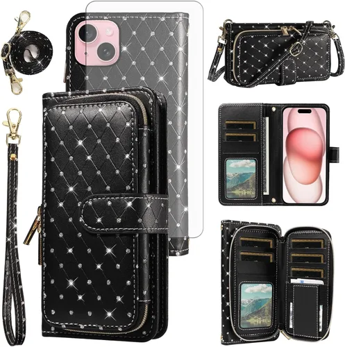Vista 96 de Funda para teléfono iPhone 6 6S con cremallera y protector de pantalla con protector de pantalla, correa de cordón cruzado, ranura para iPhone 6 Six
