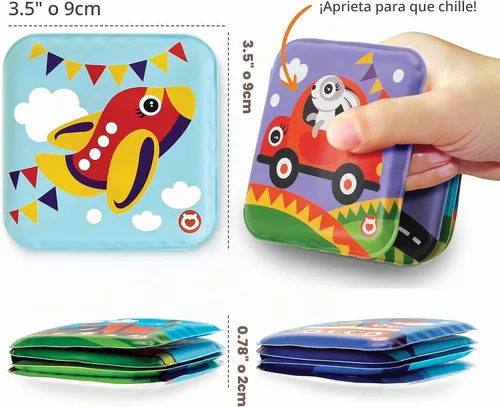 Vista 5 de Libros flotantes de baño para bebés, libros de baño con temática de transporte para bebés, bebés, juguetes de baño impermeables y sin moho