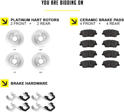 Vista 2 de Hart Brakes Kit de frenos y rotores traseros delanteros Pastillas de freno delanteras y traseras Rotores y pastillas de freno Pastillas