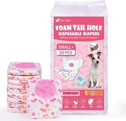 Vista 15 de Pet Soft Pañales desechables para perras, pañales para perras con agujero de cola de espuma ajustable, ultra protección, pañales para cachorros