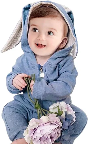 Vista 15 de Simplee Kids Enterizo con diseño de conejo de Pascua con capucha, para bebé, overol con cremallera y orejas largas A-a-gris