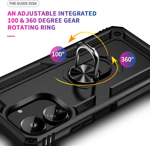 Vista 4 de Funda compatible con Redmi A1 / A2 [PC duro + TPU] 2 en 1 montaje de coche magnético soporte soporte soporte cubierta negro