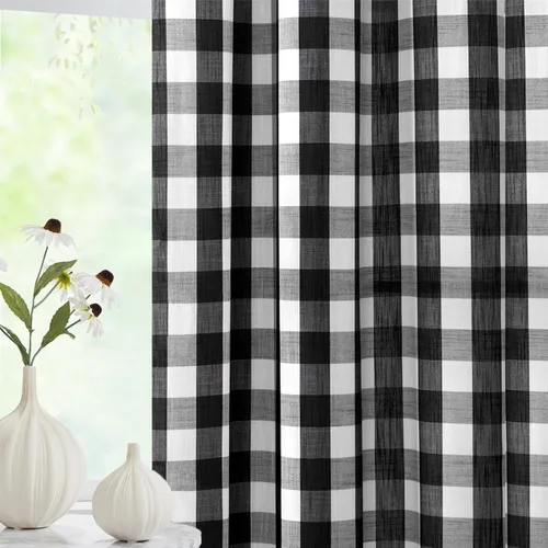 Vista 3 de Jubilantex Paneles de Cortina Semitransparentes a Cuadros Buffalo Blanco y Negro, Cortinas Texturizadas a Cuadros Gingham, Cortinaje, Cortinas