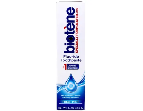 Vista 2 de Pasta dental Biotene Dry Mouth sabor menta fresca original, caja de 4.5 onzas (paquete de 4)