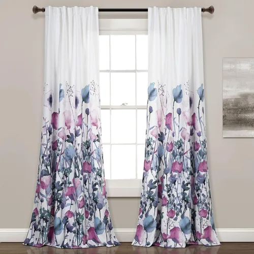 Vista 8 de Lush Decor Zuri Flora - Cenefa para cortina con filtro de luz, 18 pulgadas de largo x 52 pulgadas de ancho, azul y coral (paquete de 2)