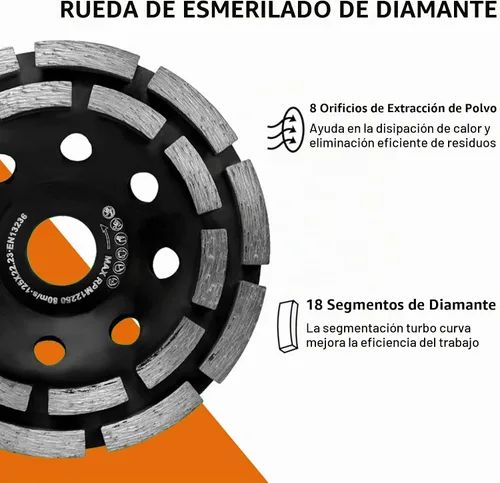 Vista 4 de MAXXT - Molinillo de hormigón de 1500 W, juego de amoladora angular de 5 pulgadas, 1000-8500 RPM, 7 ajustes de velocidad, lijadora de hormigón