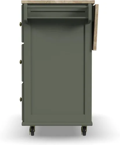 Vista 20 de Homestyles Carrito móvil de isla de cocina con parte superior de madera y barra de desayuno con hoja desplegable, 18" de profundidad x 53.5" de Verde
