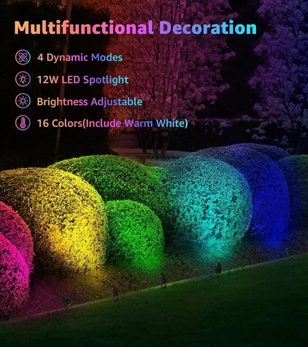 Vista 2 de SUNVIE Paquete de 2 focos RGBW para exteriores de 12 W LED que cambian de color con control remoto 120 V RGB iluminación de paisaje luces