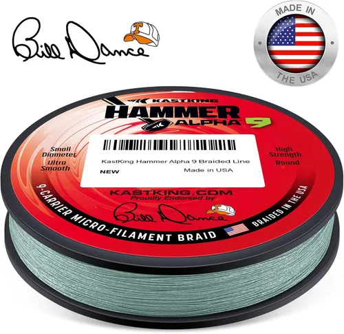 Vista 2 de KastKing Hammer Alpha 9 UHMWPE - Línea de pesca trenzada, fabricada en los Estados Unidos, fuerte y suave, redonda, 9 portadores, línea de pesca