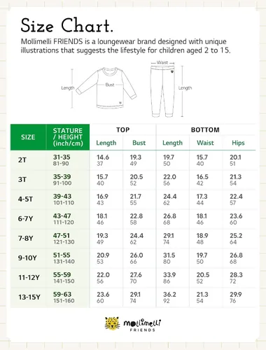 Vista 6 de mollimelli friends Conjunto de pijama de modal de 2 a 15 años, ajuste cómodo, sólido, para niños, adolescentes, niñas y niños