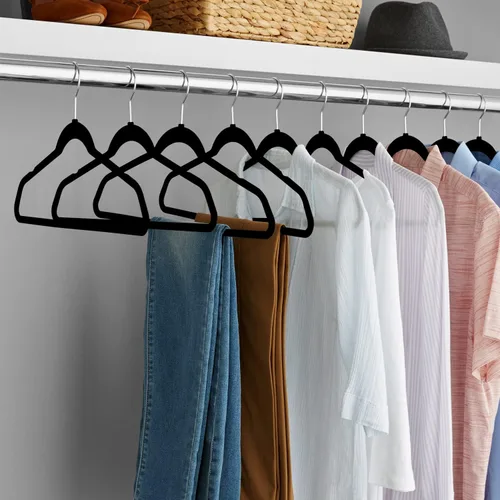 Vista 6 de Perchas de Terciopelo para Ropa (Paquete de 50) Resistentes y Duraderas Perchas para Trajes Perchas de Colores Vibrantes Ligeras que Ahorran Espacio