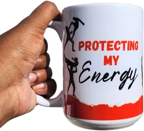 Vista 2 de Protecting Energy Mug, Office Mug, Zine Mug, Funny Mug, Humor Mug, houmous Mug, Funny Drinkware, Gag gift