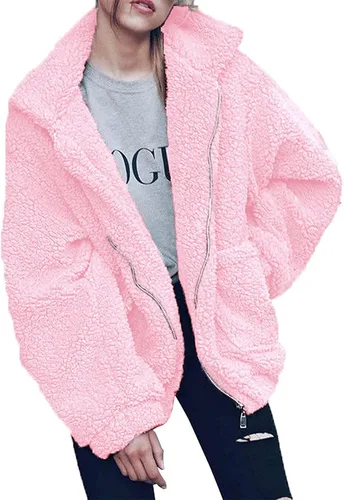 Vista 13 de PRETTYGARDEN - Chaqueta de forro polar Sherpa de gran tamaño para mujer Negro