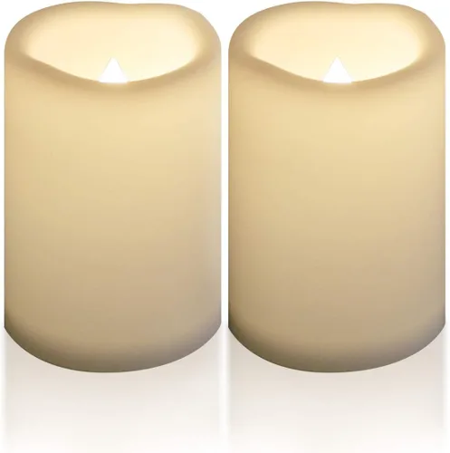 Vista 7 de CANDLE CHOICE Velas impermeables sin llama para exteriores, funcionan con pilas, con temporizador, gran resina plástica brillante, parpadeante