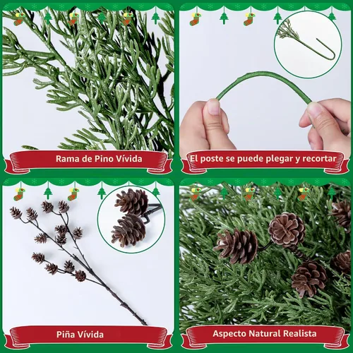 Vista 6 de Tallos de cedro artificiales Ivydale, ramas de pino Norfolk artificiales para decoración de Navidad, 12 tallos de pino falsos con 2 ramas de conos