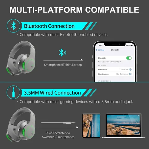 Vista 2 de Edifier G5BT Auriculares Bluetooth para juegos auriculares con cable sobre la oreja con micrófono gris